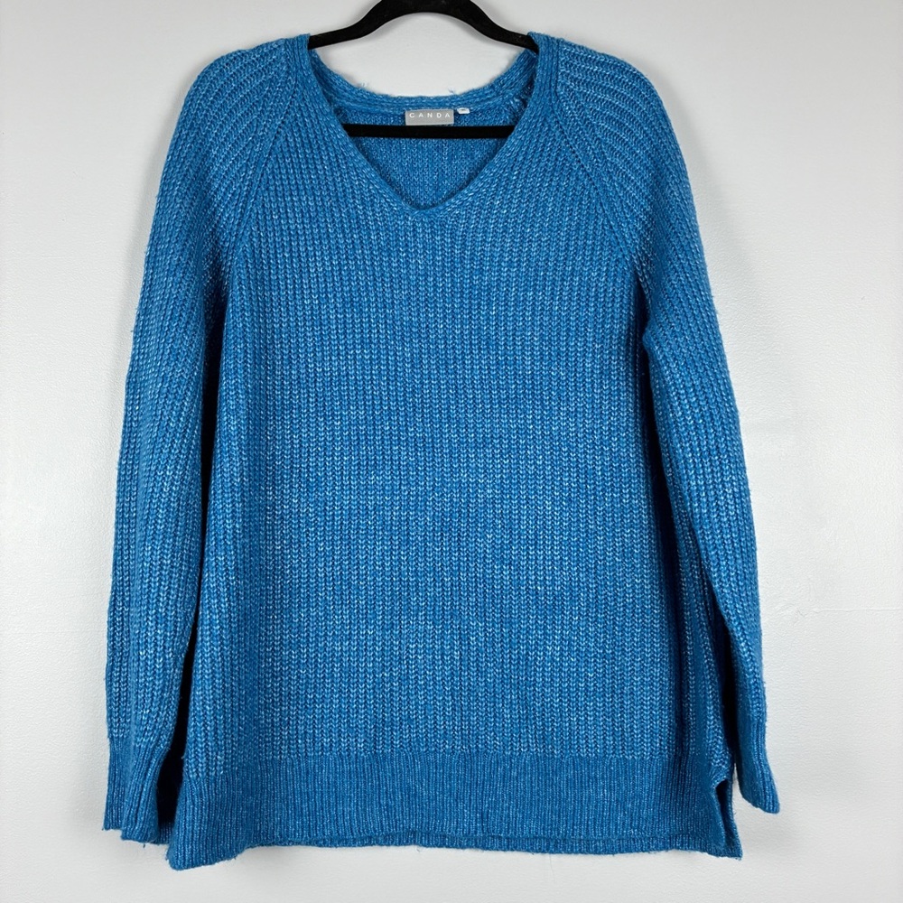 Canda Mens V Neck Sweater XL Blue Knit Minimalist Normcore Relaxed Oversized